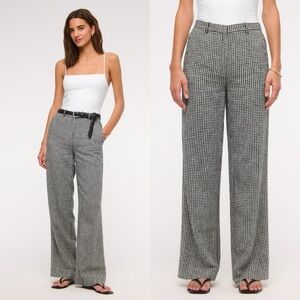 Abercrombie Tailored Linen-Blend Wide Leg Pant Gingham (Curve Love) Size 14